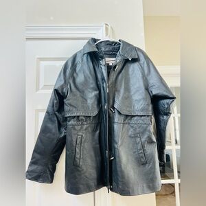 Women's Black Leather Military Jacket